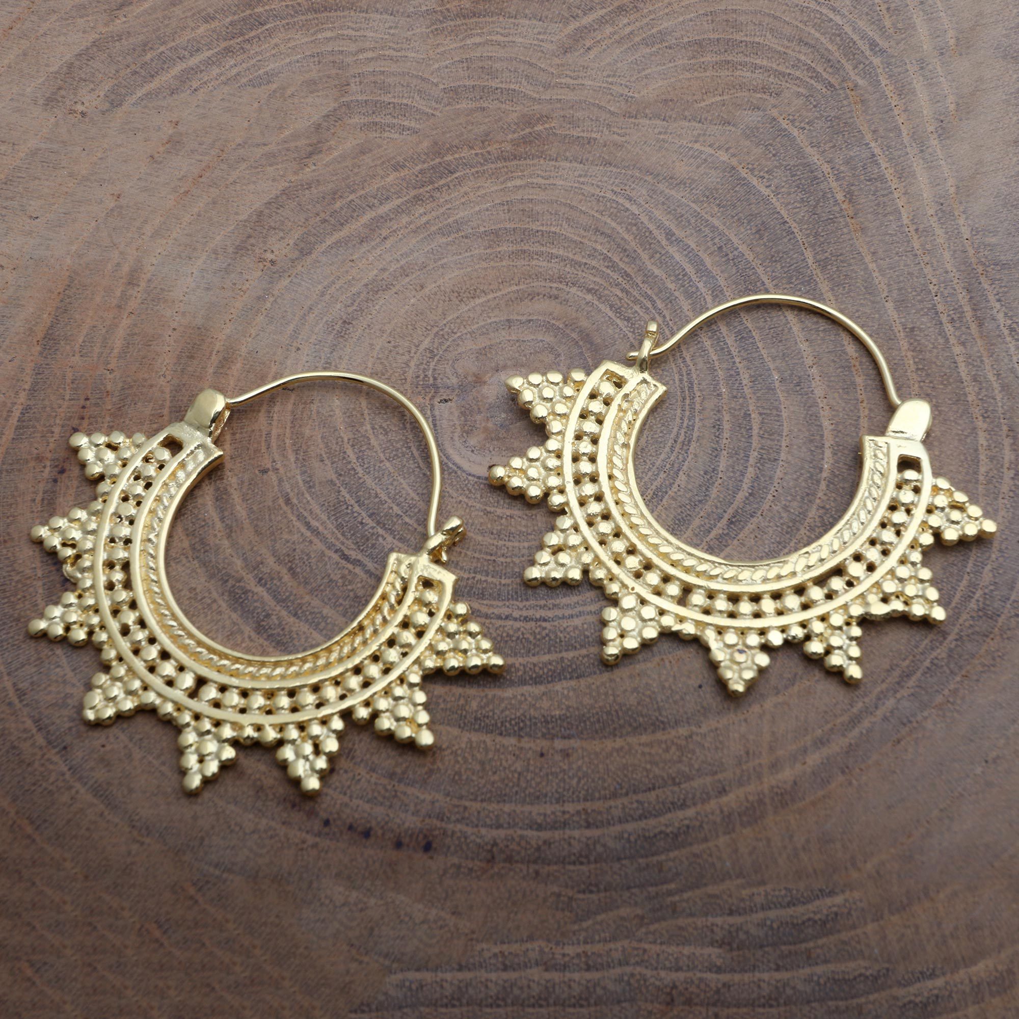 UNICEF Market 18k Gold Plated Balinese Hoop Earrings Sunrays