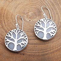 Sterling silver dangle earrings, 'Misty Trees' - Sterling Silver and Resin Tree Dangle Earrings from Bali