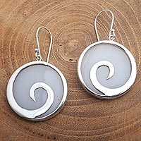 Sterling silver dangle earrings, 'Misty Swirls' - Sterling Silver and Resin Swirl Dangle Earrings from Bali