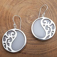 Sterling silver dangle earrings, 'Elegant Yin and Yang' - Sterling Silver and Resin Dangle Earrings from Bali
