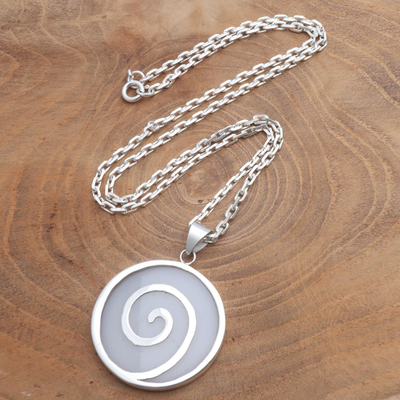 Sterling silver pendant necklace, 'Misty Swirl' - Sterling Silver and Resin Swirl Pendant Necklace from Bali