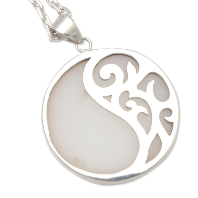 Sterling silver pendant necklace, 'Elegant Yin and Yang' - Sterling Silver and Resin Pendant Necklace from Bali