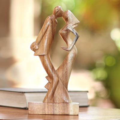 Escultura de madera - Escultura de madera de suar hecha a mano con temática de boda de Bali