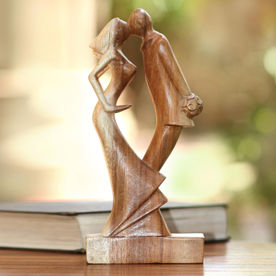 Wood sculpture, 'Wedding Dance' - Handmade Suar Wood Wedding-Themed Sculpture from Bali