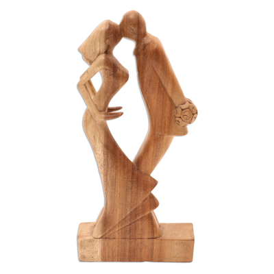 Escultura de madera - Escultura de madera de suar hecha a mano con temática de boda de Bali