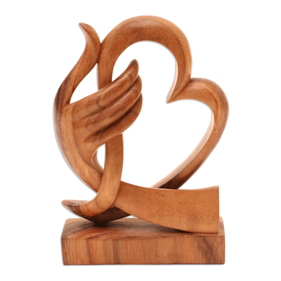 Wood sculpture, 'Warm Love' - Heart-Themed Suar Wood Sculpture from Bali