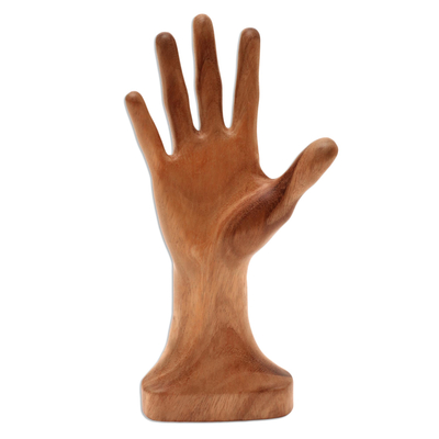 Wood sculpture, 'Man's Palm' - Hand-Carved Suar Wood Hand Sculpture from Bali