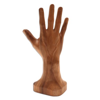 Wood sculpture, 'Man's Palm' - Hand-Carved Suar Wood Hand Sculpture from Bali