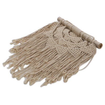 Cotton wall hanging, 'Tegalalang Sunrise' - Hand-Knotted Cotton Wall Hanging with Fringe from Bali