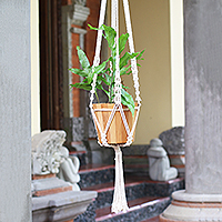 Cotton macrame flower pot hanger, 'Pure Home'