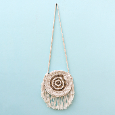 Natural fiber-accented cotton sling, 'Natural Target' - Round Natural Fiber-Accented Cotton Sling from Bali