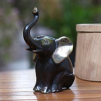 Bronze figurine, 'Patient Elephant' - Antiqued Bronze Elephant Figurine from Bali
