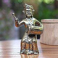 Bronze sculpture, 'Kendang Player' - Bronze Sculpture of a Traditional Kendang Player from Bali