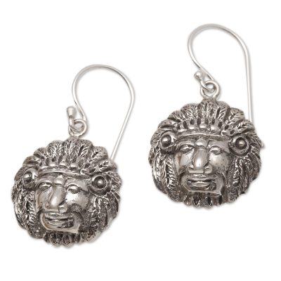Sterling silver dangle earrings, 'Tribal Chief' - Tribal Chief Sterling Silver Dangle Earrings from Bali