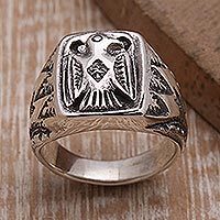 Sterling silver signet ring, 'Ancient Eagle' - Sterling Silver Eagle Signet Ring Crafted in Bali