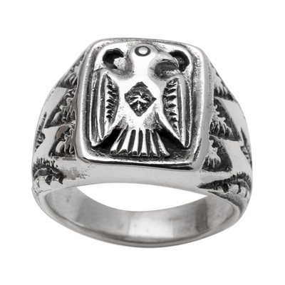 Sterling silver signet ring, 'Ancient Eagle' - Sterling Silver Eagle Signet Ring Crafted in Bali