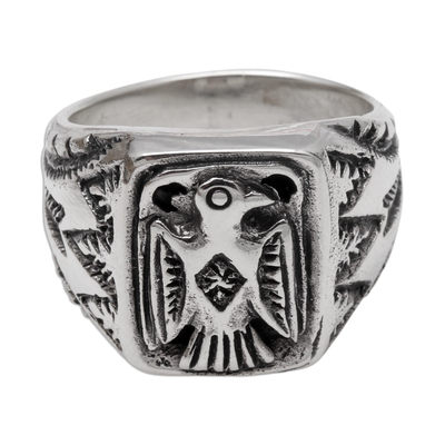 Sterling silver signet ring, 'Ancient Eagle' - Sterling Silver Eagle Signet Ring Crafted in Bali