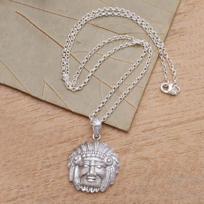 Sterling silver pendant necklace, 'Tribal Chief' - Tribal Chief Sterling Silver Pendant Necklace from Bali