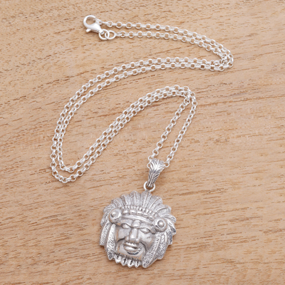 Sterling silver pendant necklace, 'Tribal Chief' - Tribal Chief Sterling Silver Pendant Necklace from Bali