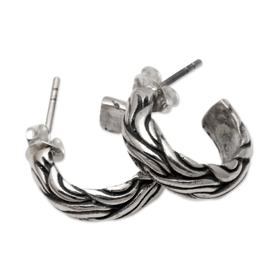 Braid Pattern Sterling Silver Half-Hoop Earrings from Bali