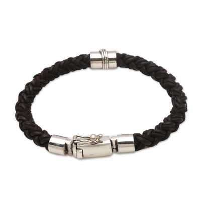 Leather and Sterling Silver Braided Bracelet from Bali