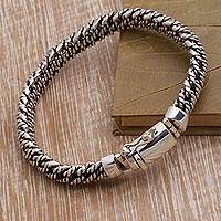 Sterling silver chain bracelet, 'Curb Ropes' - Rope Pattern Sterling Silver Chain Bracelet from Bali