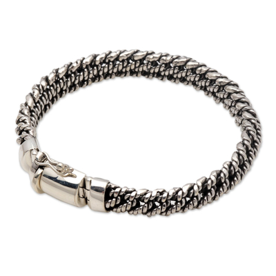 Sterling silver chain bracelet, 'Curb Ropes' - Rope Pattern Sterling Silver Chain Bracelet from Bali