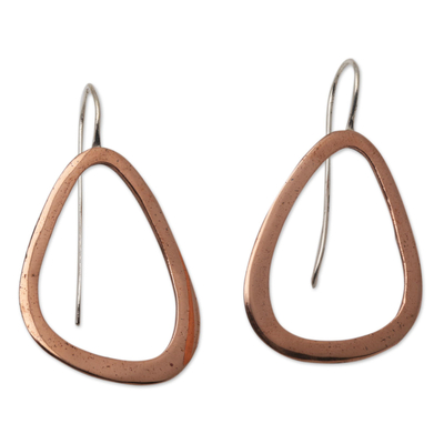 Copper drop earrings, 'Delightful Abstraction' - Abstract Copper Drop Earrings with Sterling Silver Hooks