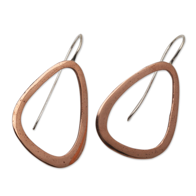 Copper drop earrings, 'Delightful Abstraction' - Abstract Copper Drop Earrings with Sterling Silver Hooks
