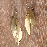 Brass drop earrings, 'Antique Leaves'