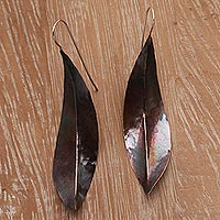 Copper drop earrings, 'Antique Leaves'