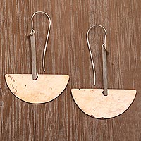 Modern Sterling Silver and Copper Dangle Earrings from Bali,'Half-Circle Modernity'