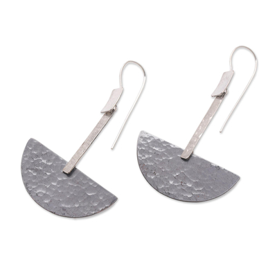 Sterling silver and copper dangle earrings, 'Dark Half-Circle Modernity' - Modern Dark Sterling Silver and Copper Dangle Earrings