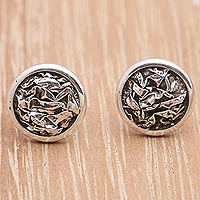 Sterling silver stud earrings, 'Round Elegant Contour'