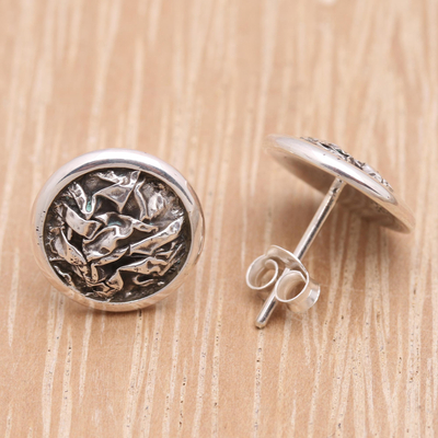 Sterling silver stud earrings, 'Round Elegant Contour' - Round Folded Sterling Silver Stud Earrings from Bali