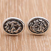 Sterling silver stud earrings, 'Oval Elegant Contour' - Oval Folded Sterling Silver Stud Earrings from Bali