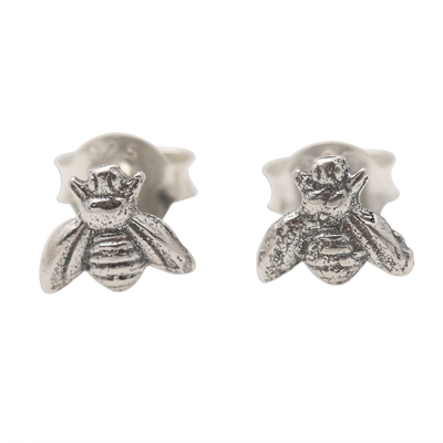 Sterling silver stud earrings, 'Little Bee' - Sterling Silver Bee Stud Earrings from Bali