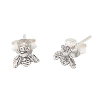 Sterling silver stud earrings, 'Little Bee' - Sterling Silver Bee Stud Earrings from Bali