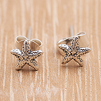 Sterling silver stud earrings, 'Cute Starfish' - Sterling Silver Starfish Stud Earrings from Bali