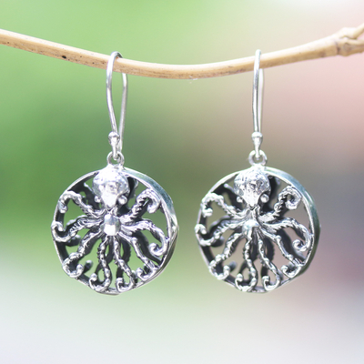 Sterling silver dangle earrings, 'Octopus Majesty' - Sterling Silver Octopus Dangle Earrings from Bali