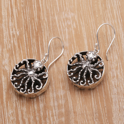 Sterling silver dangle earrings, 'Octopus Majesty' - Sterling Silver Octopus Dangle Earrings from Bali