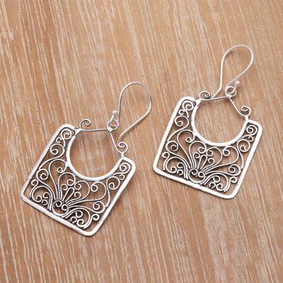 Sterling silver dangle earrings, 'Princess Baskets' - Openwork Swirl Pattern Sterling Silver Dangle Earrings