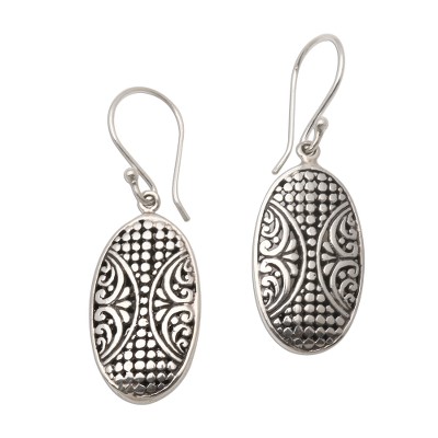 Sterling silver dangle earrings, 'Plentiful Seeds' - Dot Pattern Oval Sterling Silver Dangle Earrings from Bali