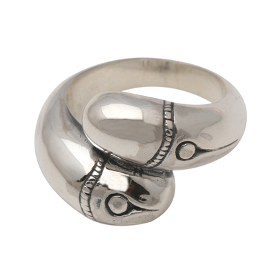 Sterling silver band ring, 'Bamboo Eyes' - Bamboo-Themed Sterling Silver Band Ring from Bali