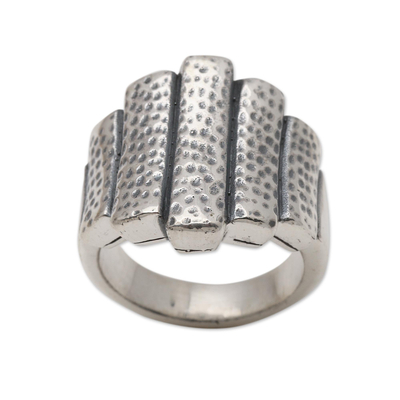 Sterling silver cocktail ring, 'Patterned Bars' - Patterned Sterling Silver Cocktail Ring Crafted in Bali