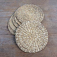 Set of 4 Latin Mealtime in Red' NOVICA Brown and Red Hand Woven Natural Fiber Place Mats 