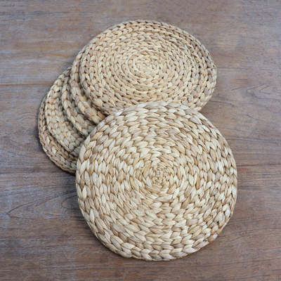 Natural fiber placemats, 'Bali Braid' (set of 6) - Round Natural Fiber Placemats (Set of 6)