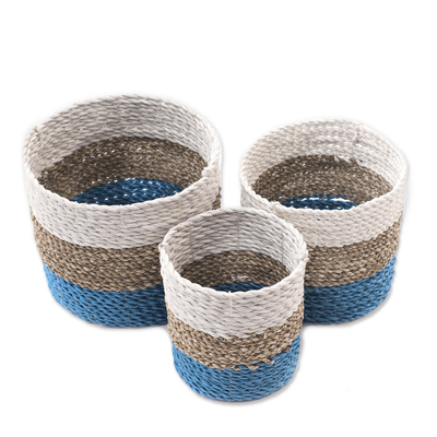 Set of 3 Handwoven Agel Grass Baskets from Indonesia