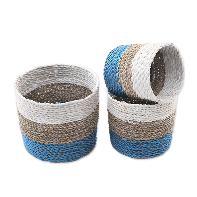 Agel grass baskets, 'Nature's Trio' (set of 3) - Set of 3 Handwoven Agel Grass Baskets from Indonesia