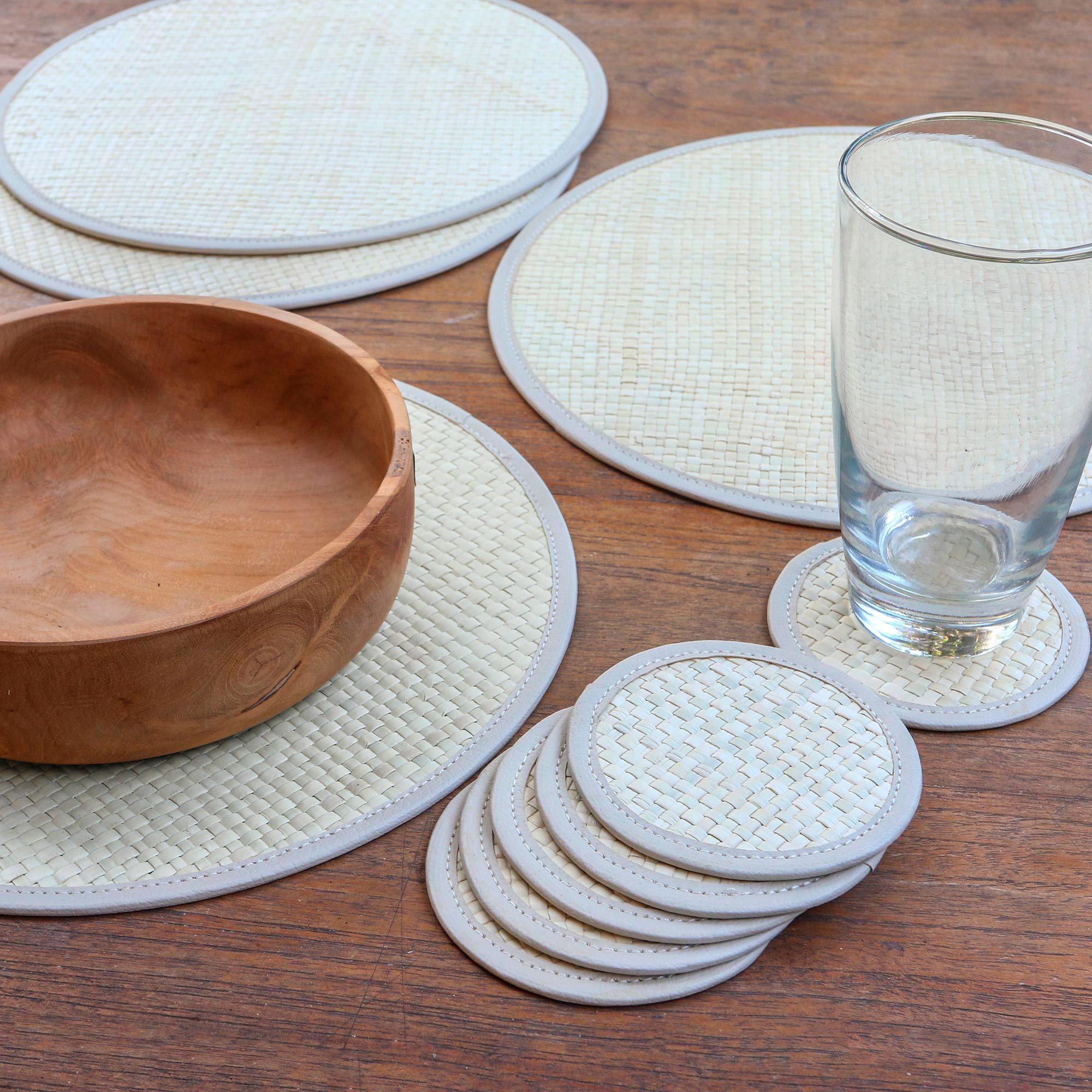 Round Woven Pandanus Leaf Placemats and Coasters (Set of 6) Nature in